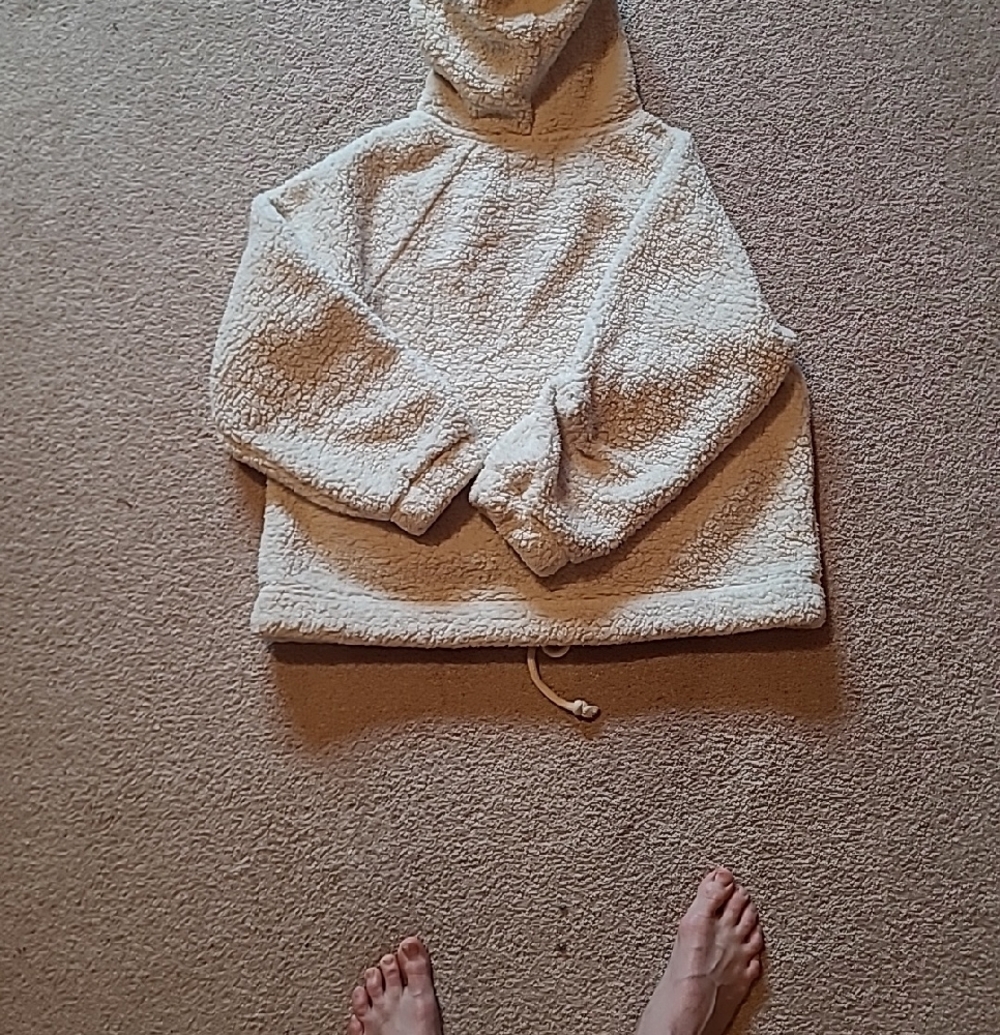 American Eagle Cozy Sherpa Hoodie - Cream and Mauve - Picture 3 of 5